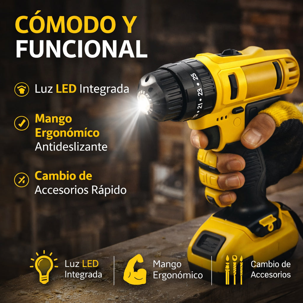 KIT TALADRO INALÁMBRICO + 26 ACCESORIOS + 2 BATERIAS REGALO 🎁