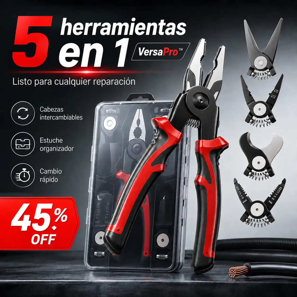 VersaPro™ -Alicate Profesional 5 en 1 + Estuche