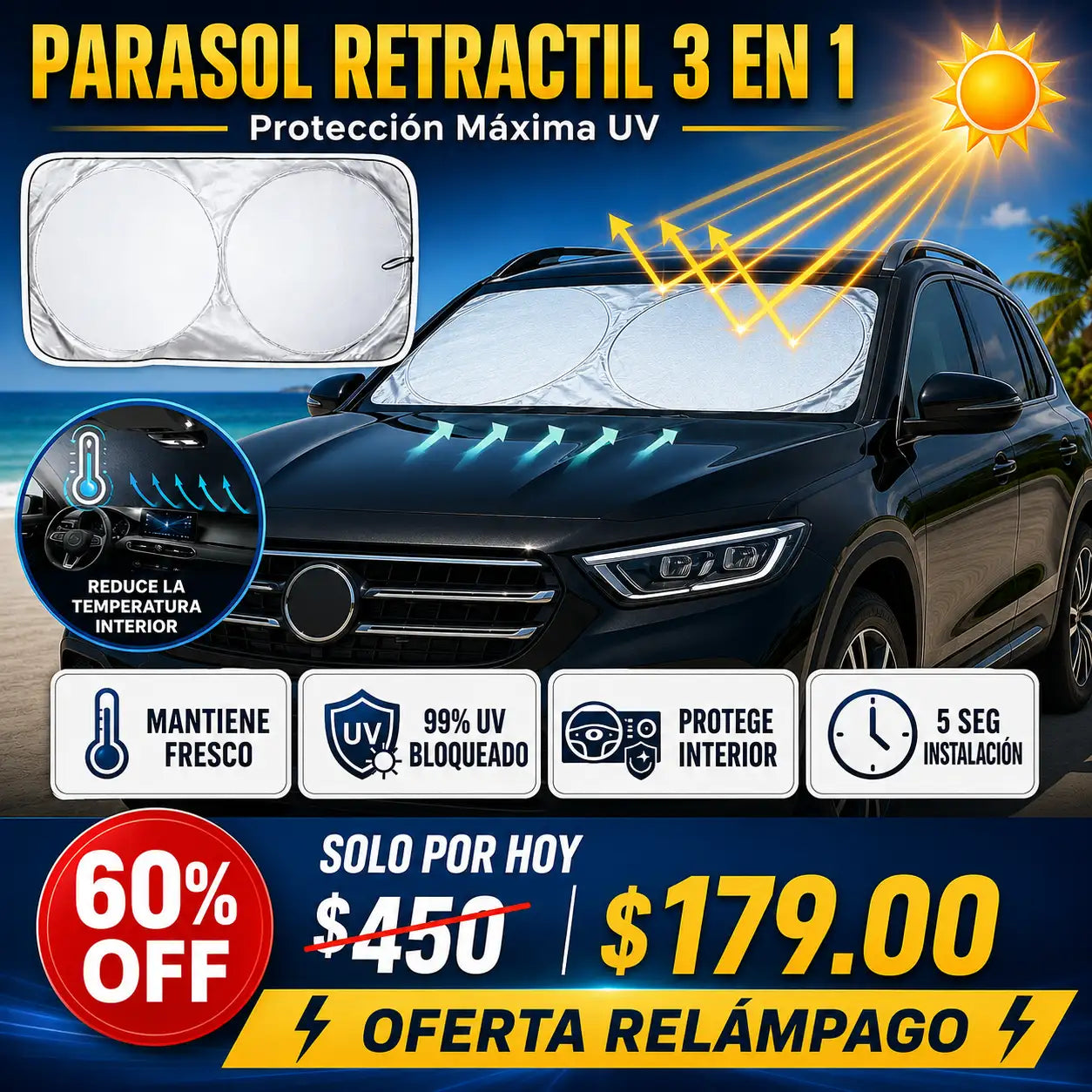 Parasol Retractil 3 en 1