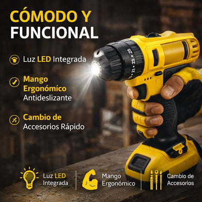 KIT TALADRO INALÁMBRICO + 26 ACCESORIOS + 2 BATERIAS REGALO 🎁