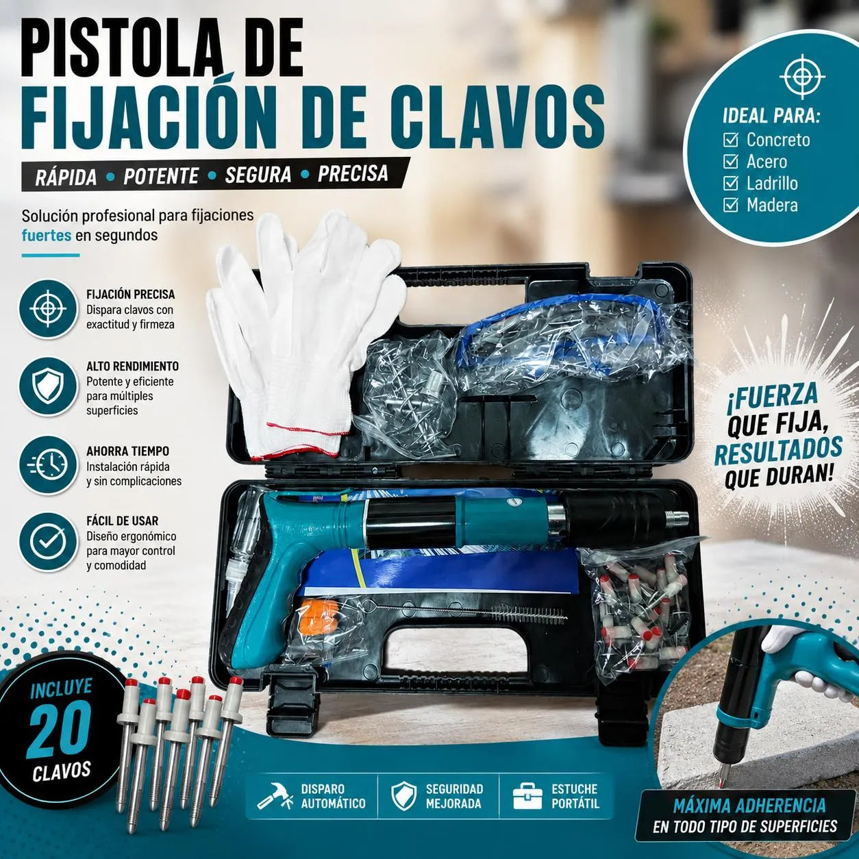 FijaClavos Pro™ - Pistola Fijadora de Clavos